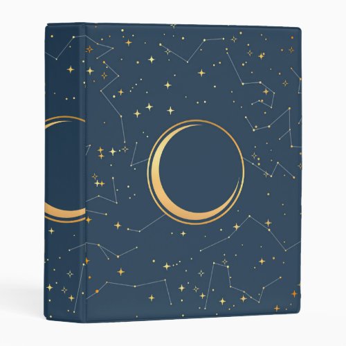 Navy and Gold Crescent Moon Eclipse Constellations Mini Binder