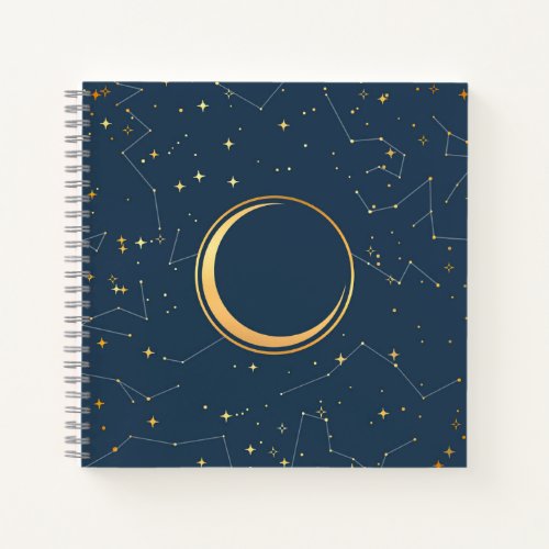 Navy and Gold Crescent Moon Eclipse Constellations Notebook