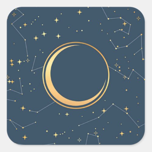 Navy and Gold Crescent Moon Eclipse Constellations Square Sticker