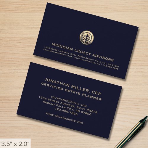 Navy and Gold Customizable Logo Business Cards