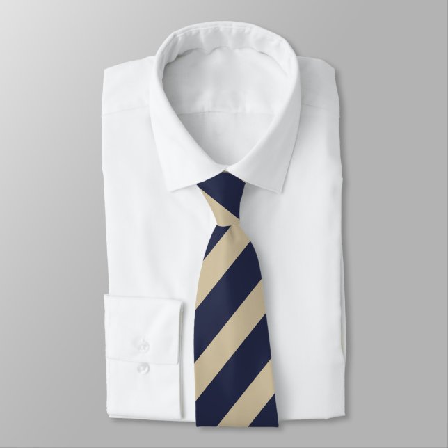 Navy and Gold Diagonally-Striped Tie (Tied)