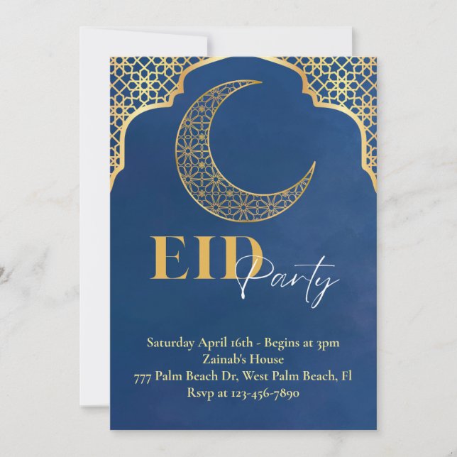 Navy and Gold Eid Party Invitation  (Front)
