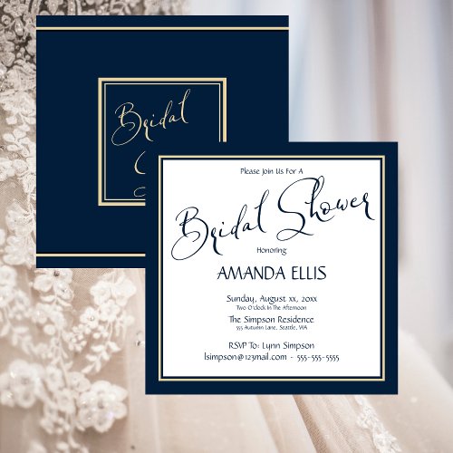 Navy and Gold Elegant Bridal Shower Invitation