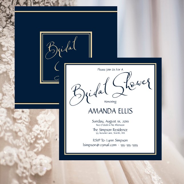 Navy and Gold Elegant Bridal Shower Invitation (Creator Uploaded)