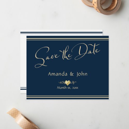 Navy and Gold Elegant Wedding Announcement