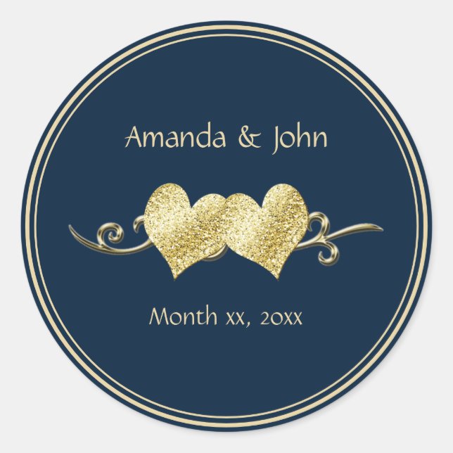 Navy and Gold Elegant Wedding  Classic Round Sticker (Front)