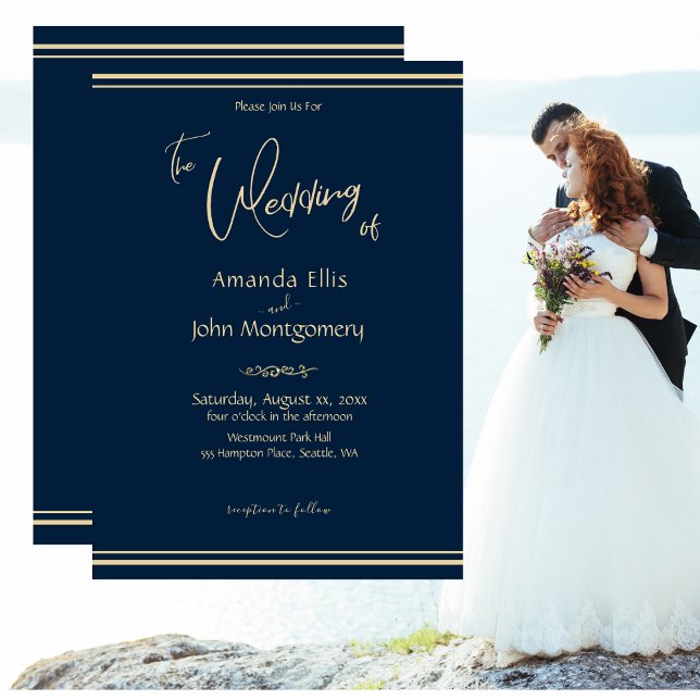 Navy and Gold Elegant Wedding Invitation (Creator Uploaded)