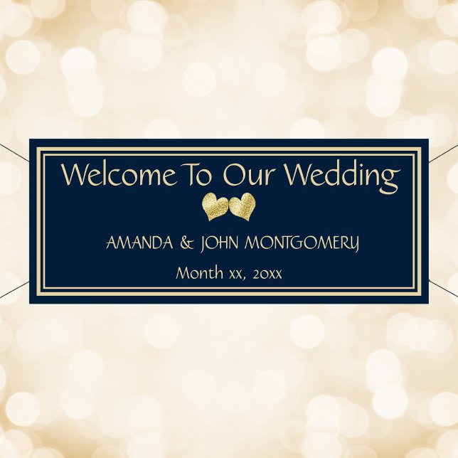 Navy and Gold Elegant Wedding Reception Banner (Navy and Gold Elegant Wedding Reception Banner)