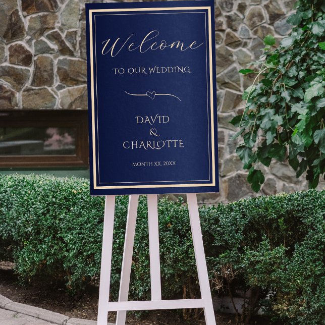 Navy and Gold Elegant Wedding Welcome Sign (Gold & Navy Elegant Wedding Welcome Sign)