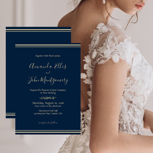 Navy and Gold Elegant Wedding with RSVP Invitation (Creator Uploaded)