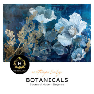 Navy and Gold Floral Seaweed Decoupage Tissue Paper