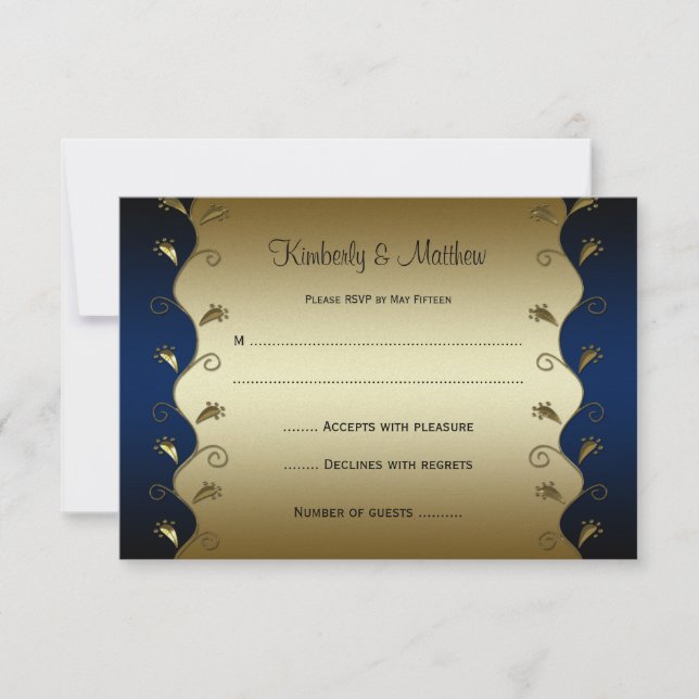Navy and Gold Floral Swirls RSVP (Front)