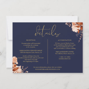 Navy And Gold Floral Wedding Details Information Invitation