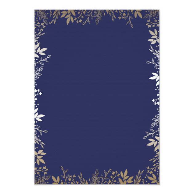 Navy And Gold Floral Wreath Wedding Invitation