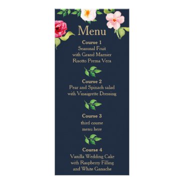 navy and gold flowers wedding menu