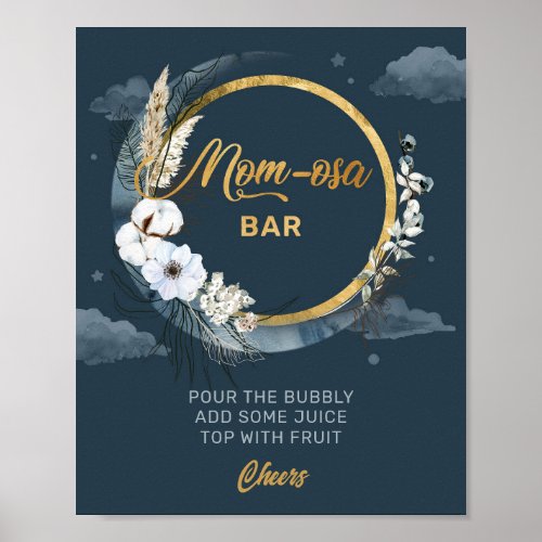 Navy and gold foil moon pampas Mom_oza bar Poster