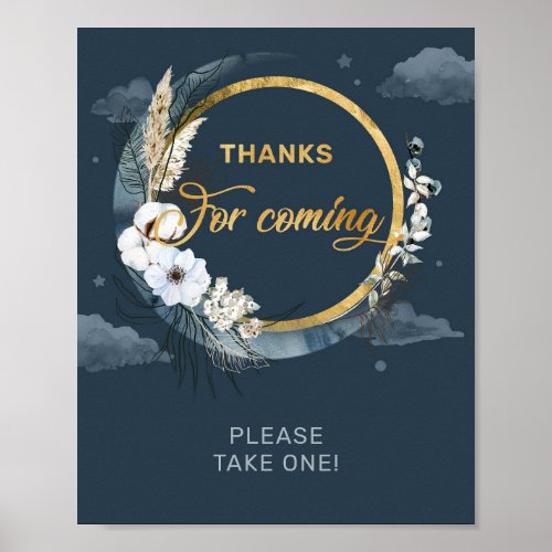 Navy and gold foil moon pampas Thanks for coming Poster