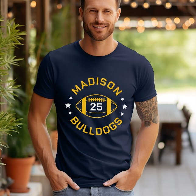 Navy and Gold Football Player Jersey Number T-Shirt (Creator Uploaded)