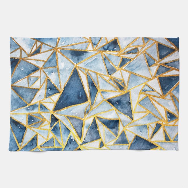 Navy and Gold Geometric Pattern Kitchen Towel (Horizontal)