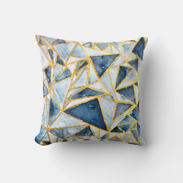 Navy and Gold Geometric Pattern Throw Pillow (Front)