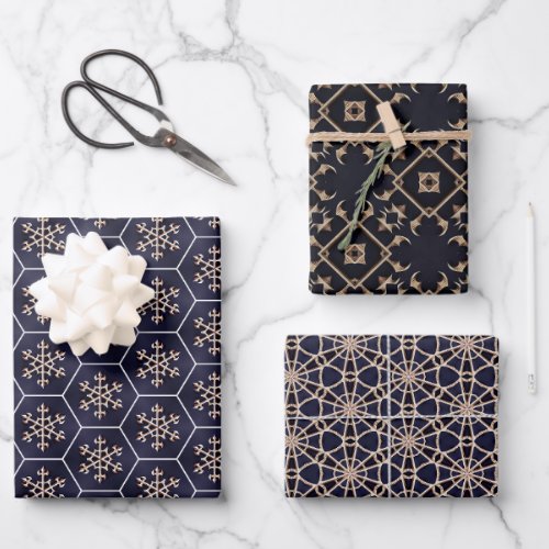 Navy and Gold Geometric Wrapping Paper Set