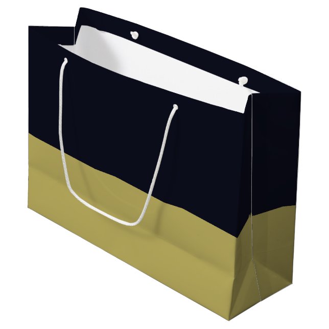 Navy and Gold Gift Bag - Large, Glossy (Front Angled)