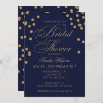 Navy and Gold Glitter  Confetti Bridal Shower Invitation