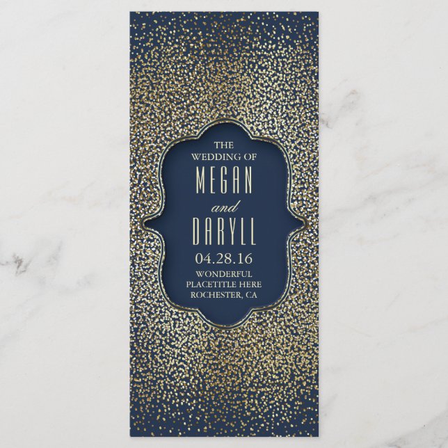 Navy and Gold Glitter Confetti Wedding Programs (Front)