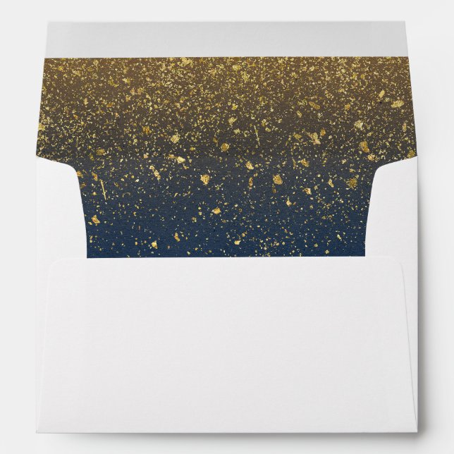 Navy and Gold Glitter Glamour Vintage Wedding Envelope (Back (Bottom))