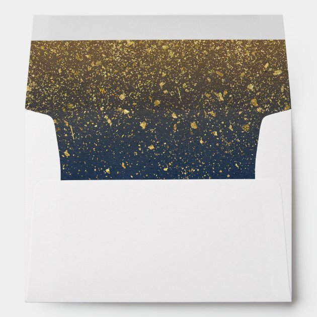 Navy And Gold Glitter Glamour Vintage Wedding Envelope