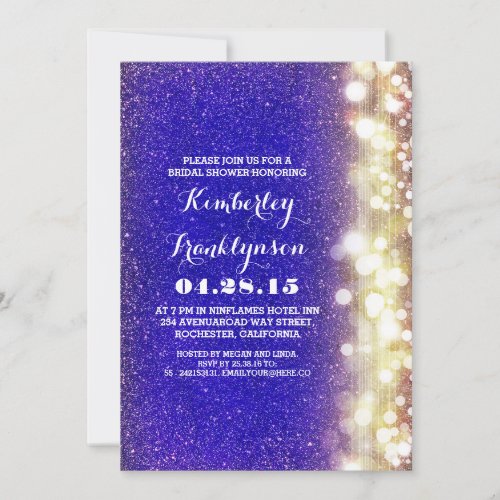 navy and gold glitter lights bridal shower invitation