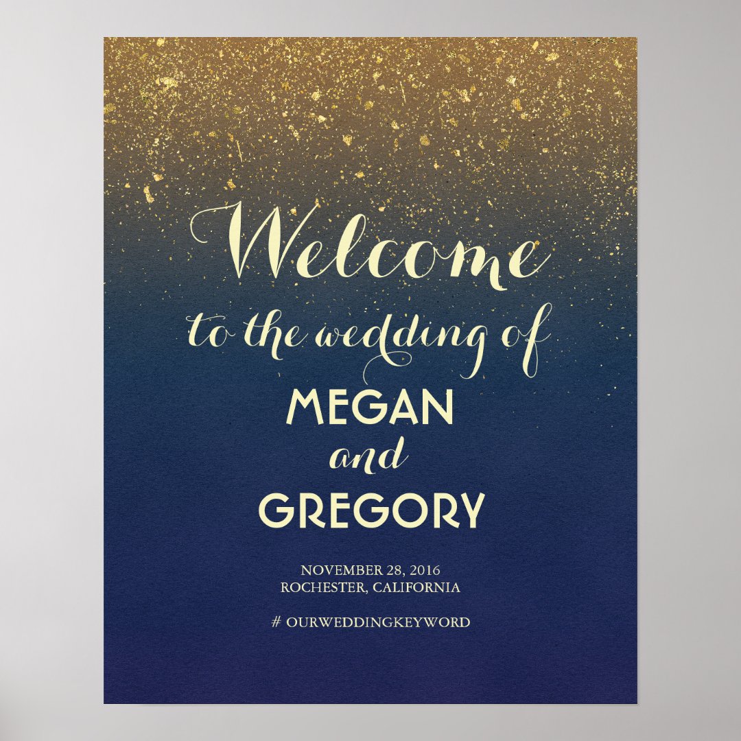 Navy and Gold Glitter Vintage Wedding Welcome Sign | Zazzle