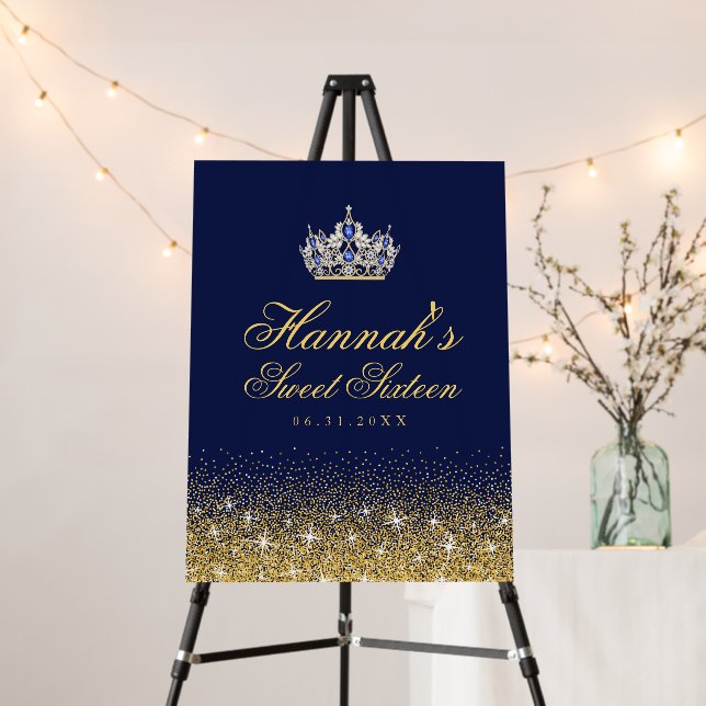 Navy and Gold Glitter Welcome Sign (In Situ (Stand))