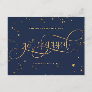 Navy and Gold, Got Engaged Confetti, Engagement Announcement Postcard