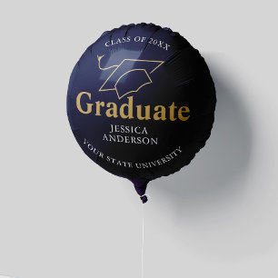 Navy and Gold Graduate Cap Graduation Balloon