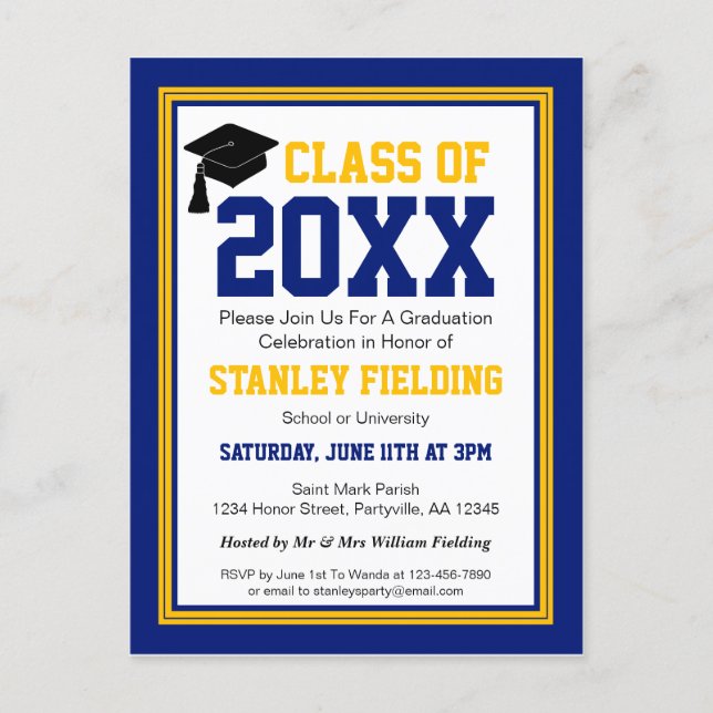 Navy and Gold Graduation Party Invitation Postcard (Front)