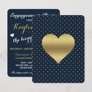 Navy And Gold Heart & Polka Dot Shower Party Invitation
