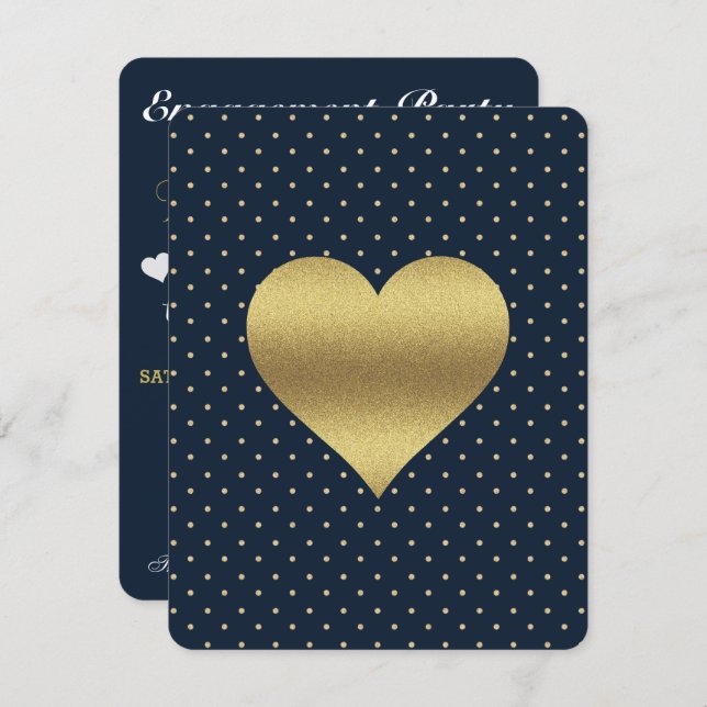 Navy And Gold Heart & Polka Dot Shower Party Invitation (Front/Back)