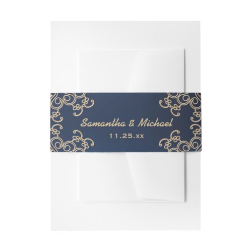 Navy and Gold Indian Inspired Invitation Belly Band