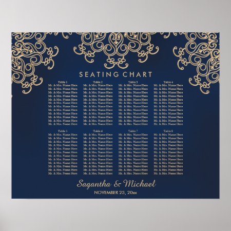 Navy And Gold Indian Inspired Seating Chart
