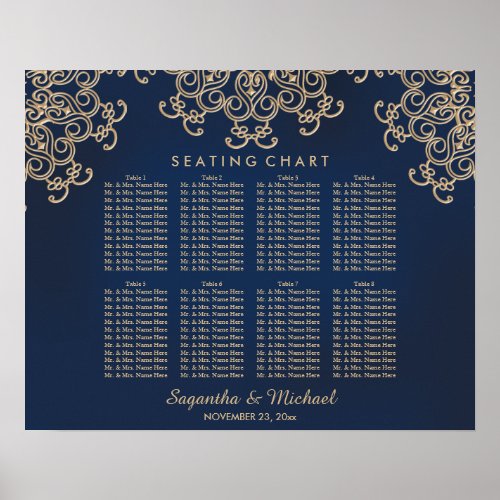 Navy and Gold Indian Inspired Seating Chart