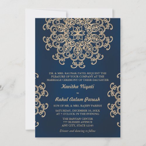 Navy and Gold Indian Inspired Wedding Invitation