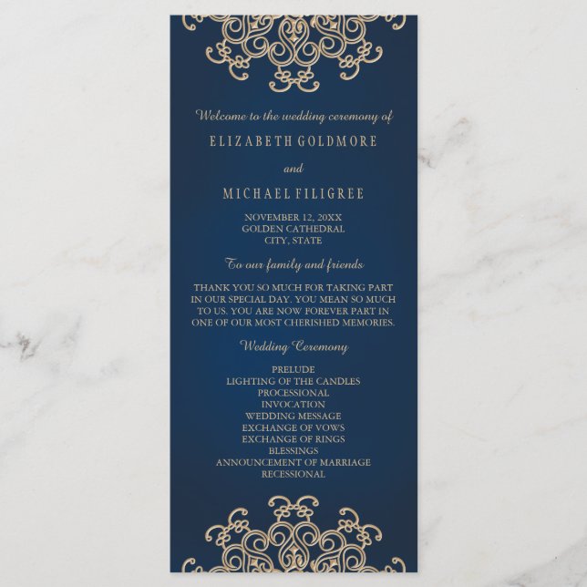 Navy and Gold Indian Inspired Wedding Program (Front)