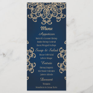 Navy and Gold Indian Style Wedding Menu Card