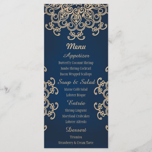 Navy and Gold Indian Style Wedding Menu Card