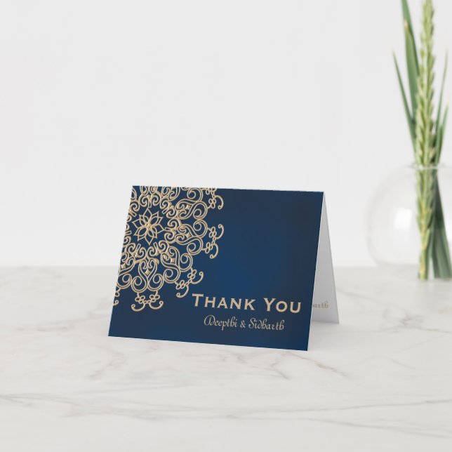 Navy and Gold Indian Style Wedding Thank You Card (Front)