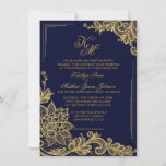 Navy And Gold Lace Wedding Invitation Card at Zazzle
