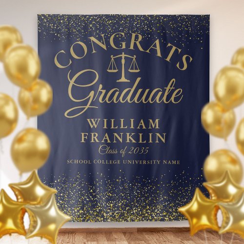 Navy And Gold Law School Graduation Photo Backdrop