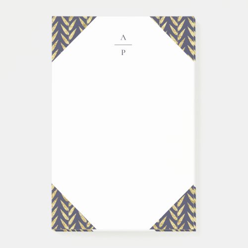 Navy and Gold Leaf Monogrammed Post_it Notes
