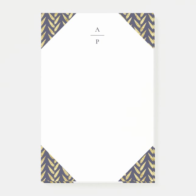 Navy and Gold Leaf Monogrammed Post-it Notes (Front)